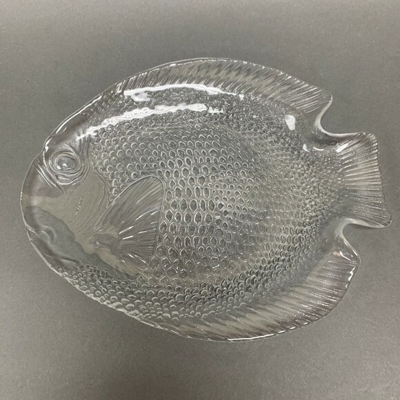 Arcoroc France Fish Clear Textured Glass Plate 10 1/8" - Picture 1 of 4